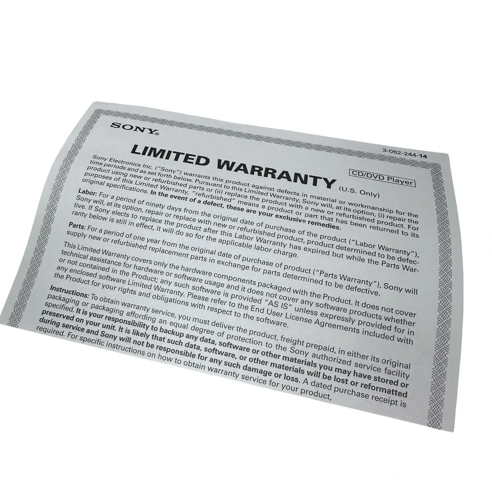 Sony DVP-NC85H CD/DVD Player Instructions Manual Warranty Registration ONLY